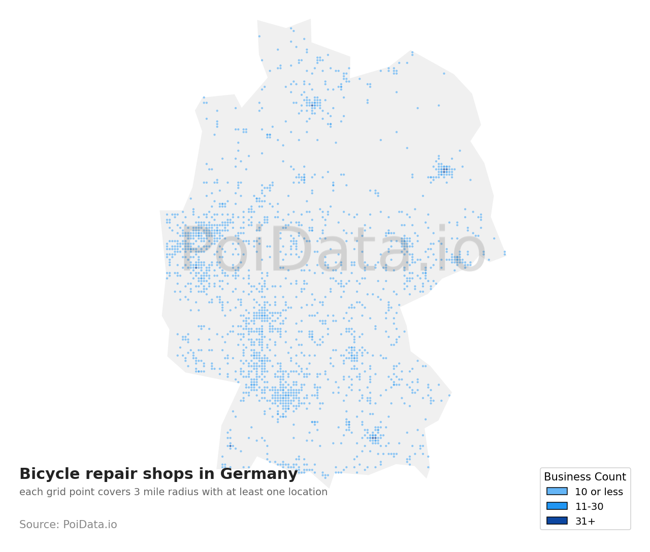 Bicycle repair shop density map for Germany