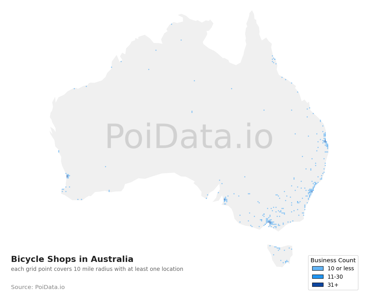 Bicycle Shop density map for Australia