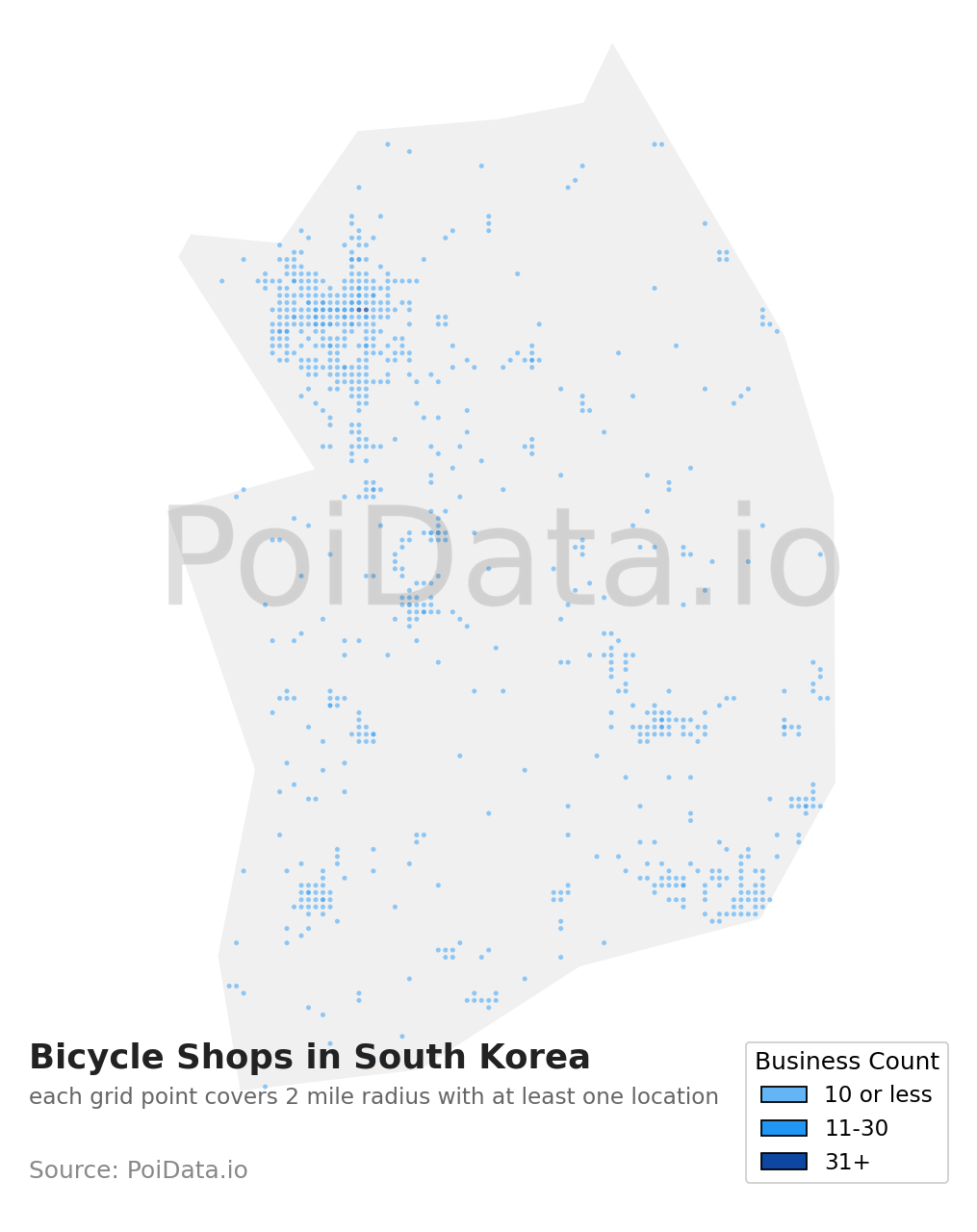 Bicycle Shop density map for South Korea