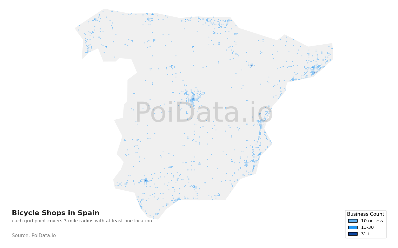 Bicycle Shop density map for Spain