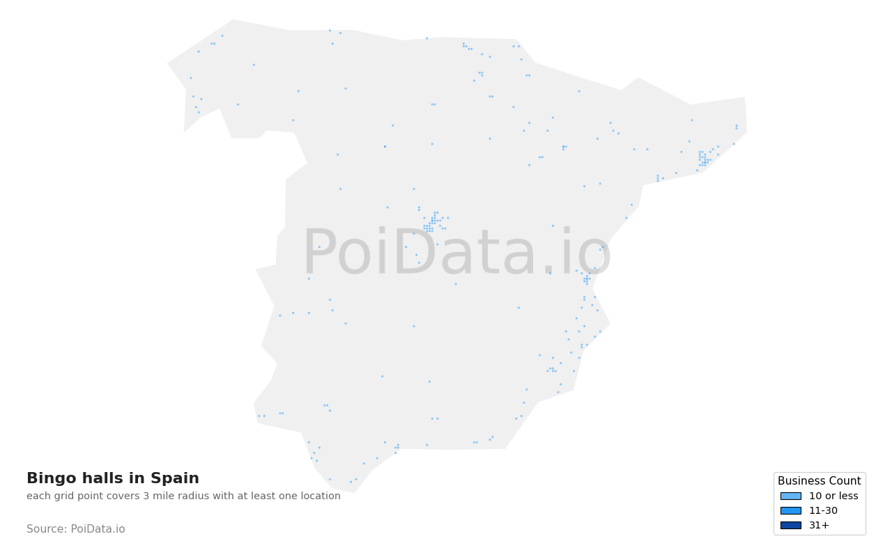 Bingo hall density map for Spain