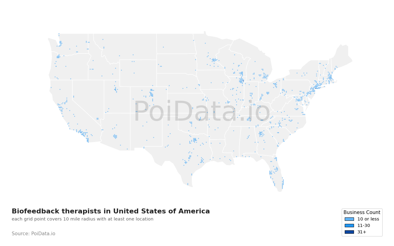 Biofeedback therapist density map for Arizona, United States