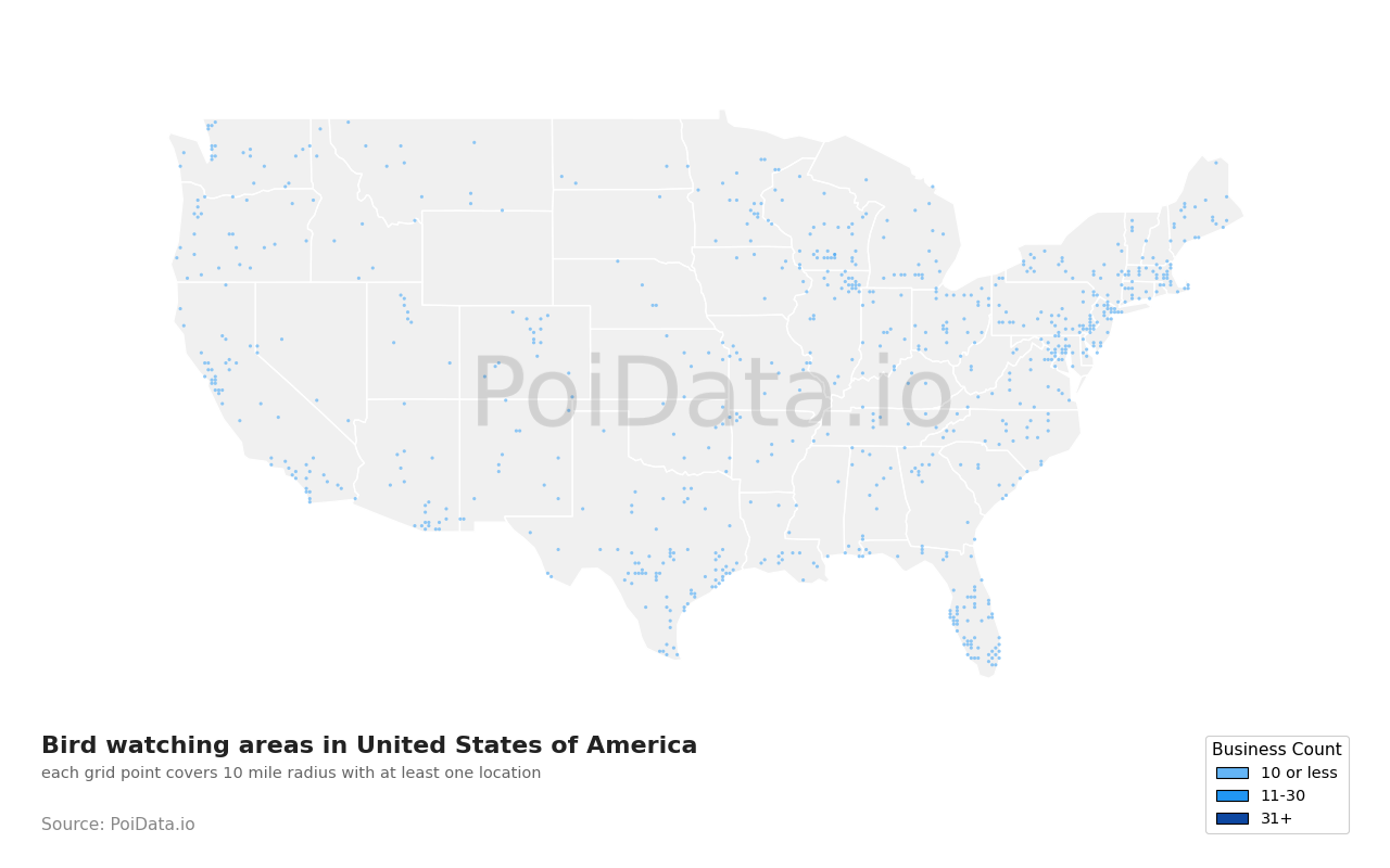 Bird watching area density map for New Mexico, United States