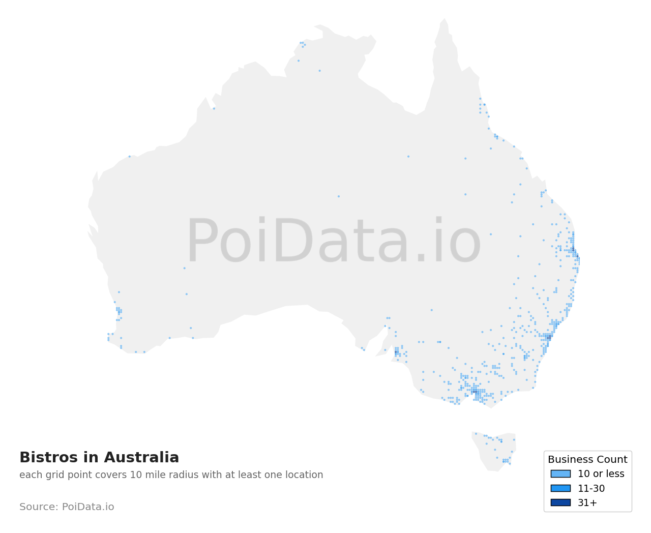 Bistro density map for Western Australia, Australia