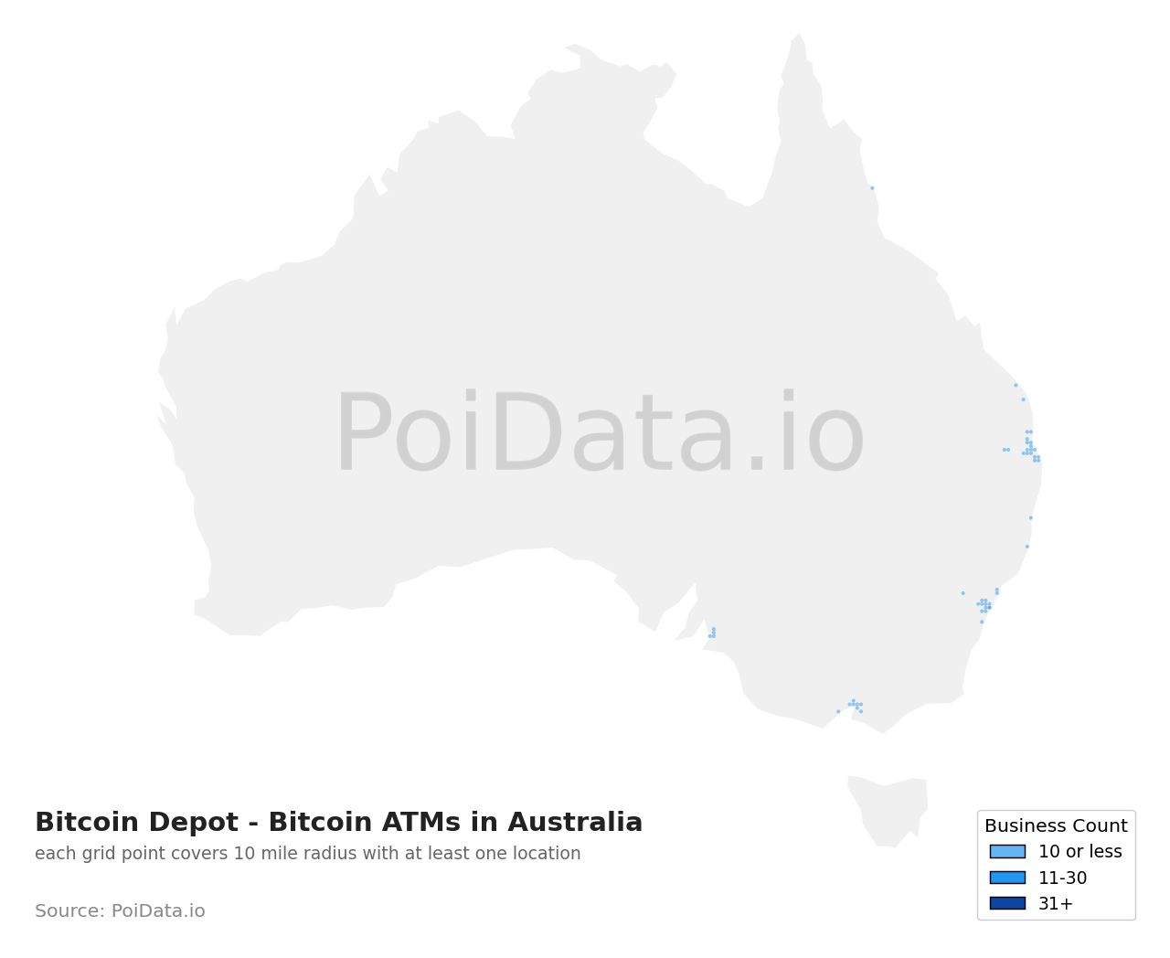 Bitcoin Depot - Bitcoin ATM density map for Australia
