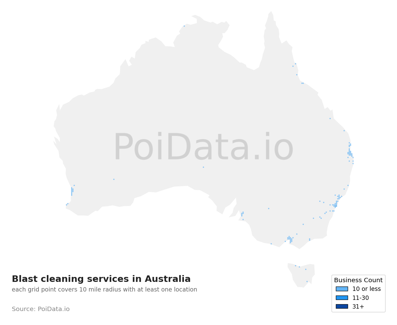 Blast cleaning service density map for Australia
