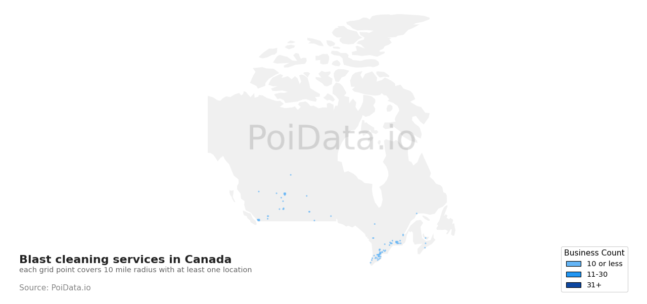 Blast cleaning service density map for Quebec, Canada