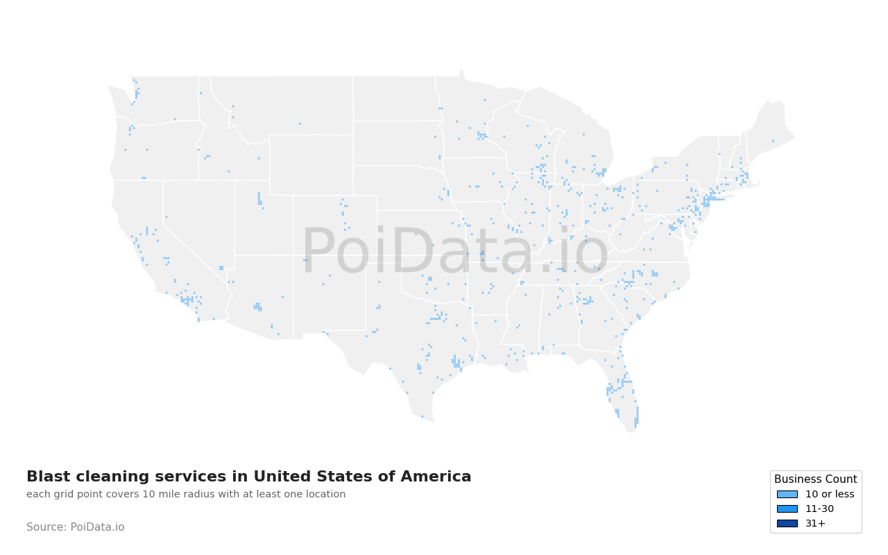 Blast cleaning service density map for United States