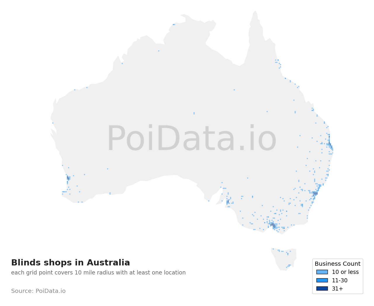 Blinds shop density map for Australian Capital Territory, Australia