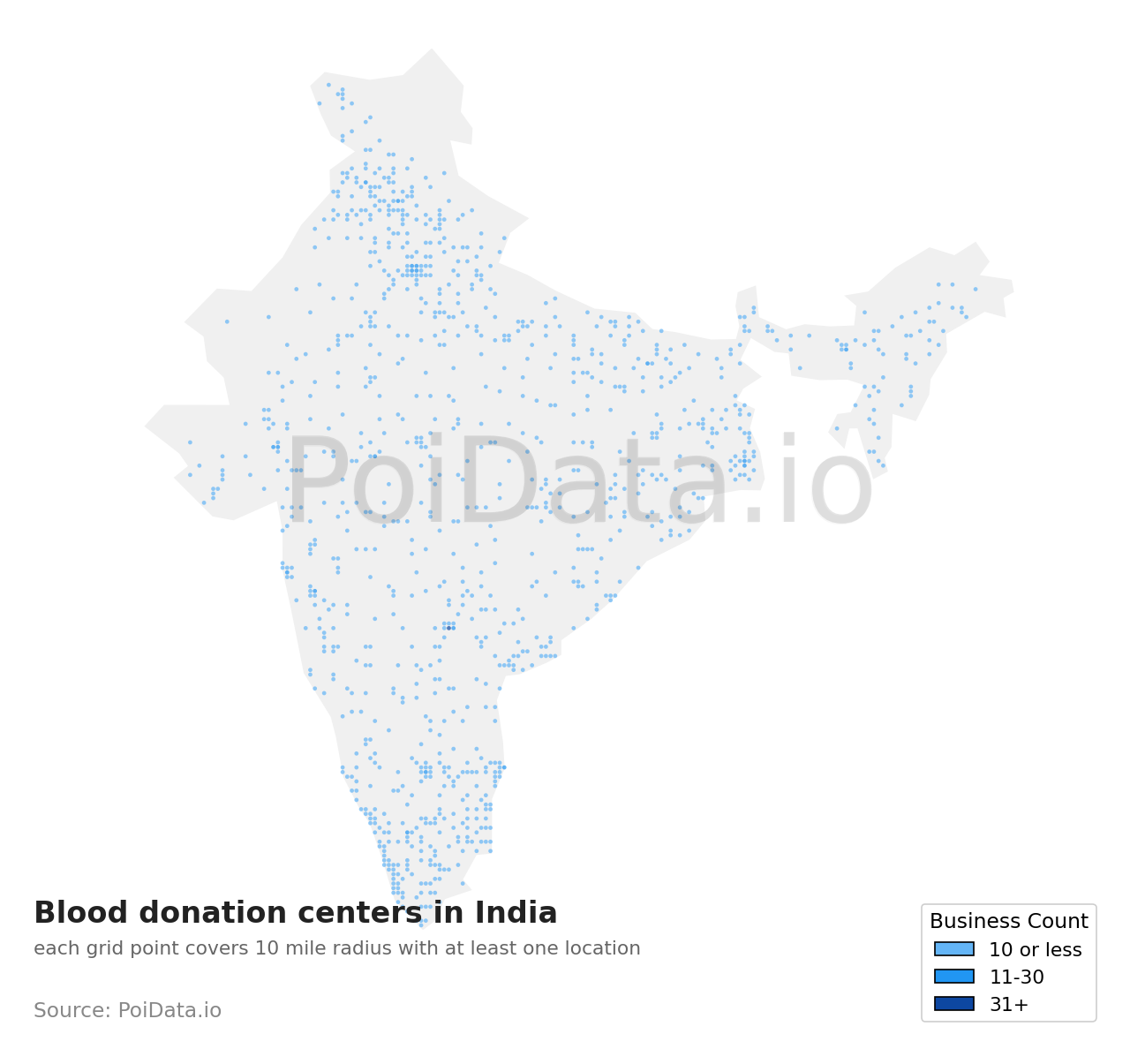 Blood donation center density map for India