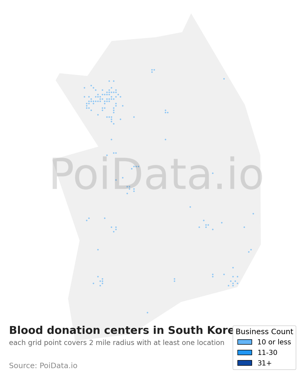 Blood donation center density map for South Korea