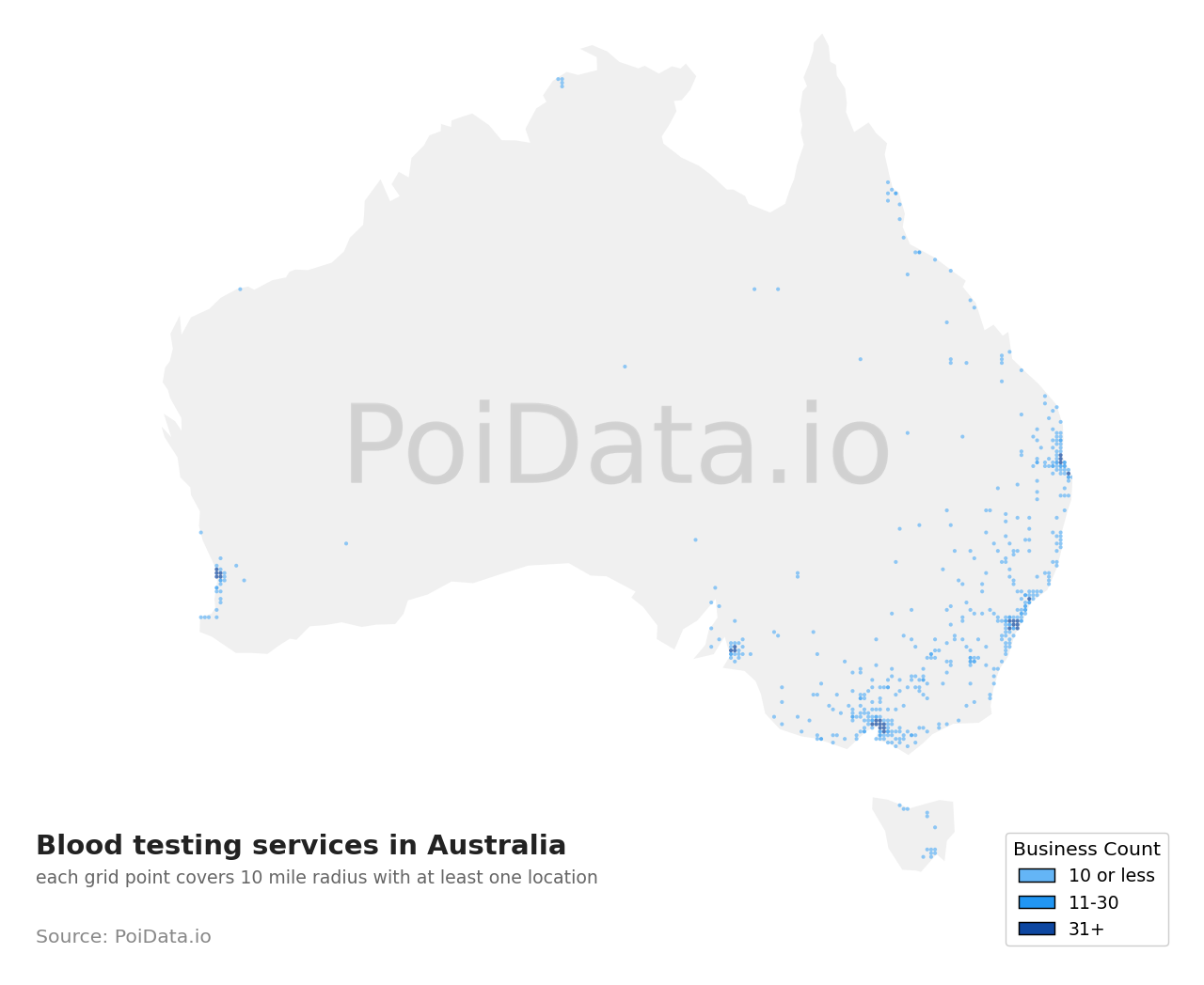 Blood testing service density map for Australia