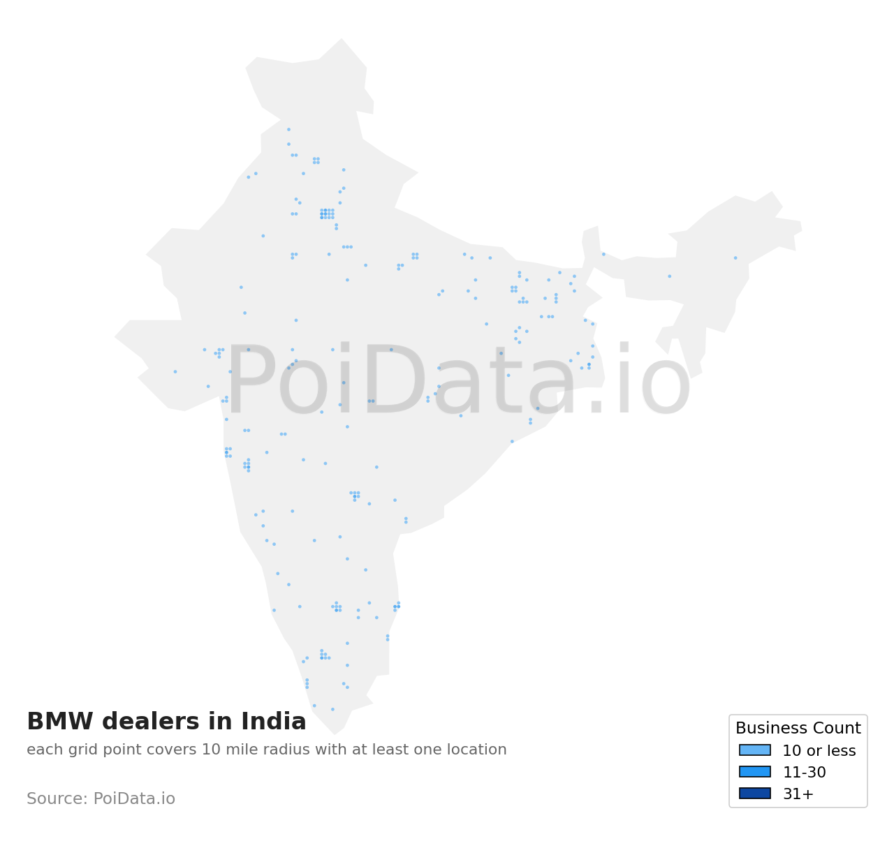 BMW dealer density map for India