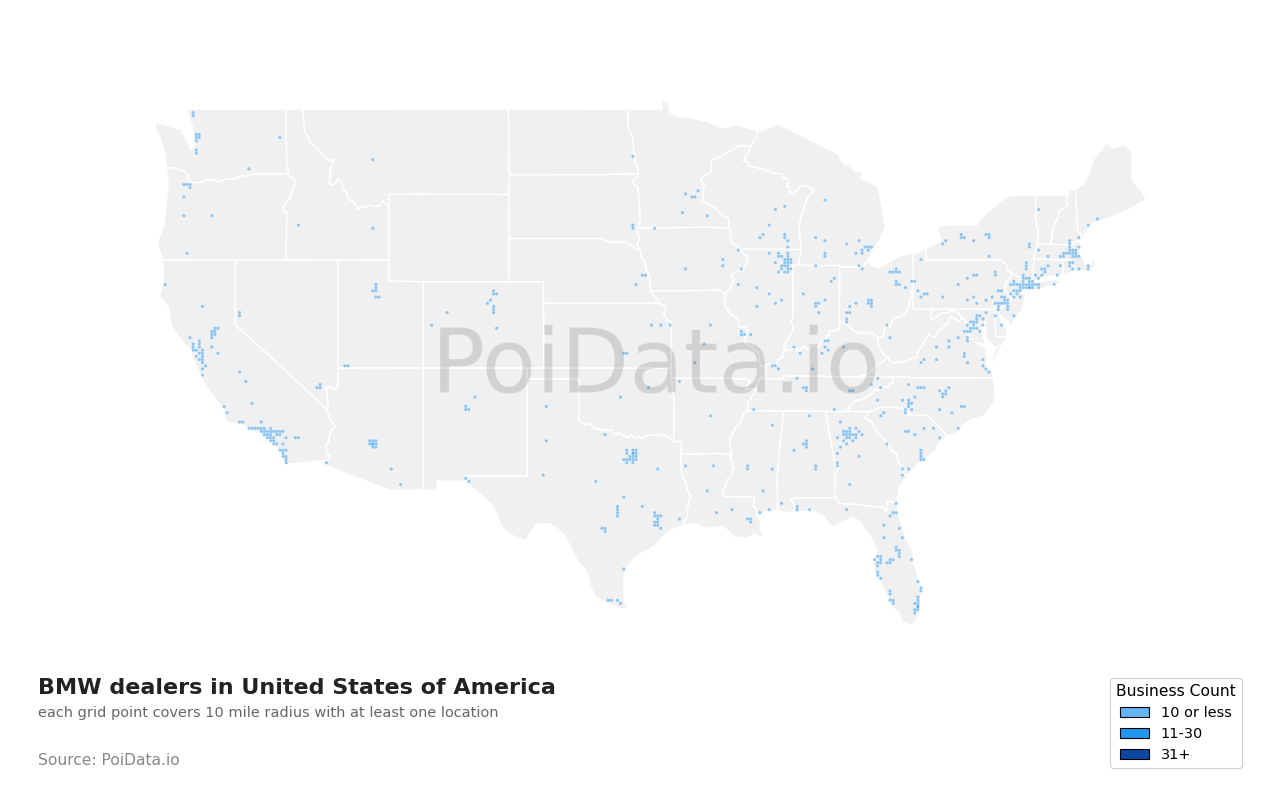 BMW dealer density map for Montana, United States