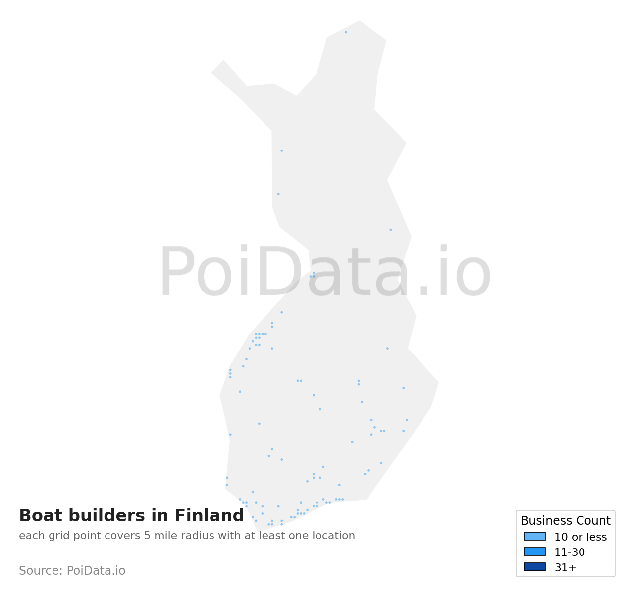 Boat builders density map for Finland