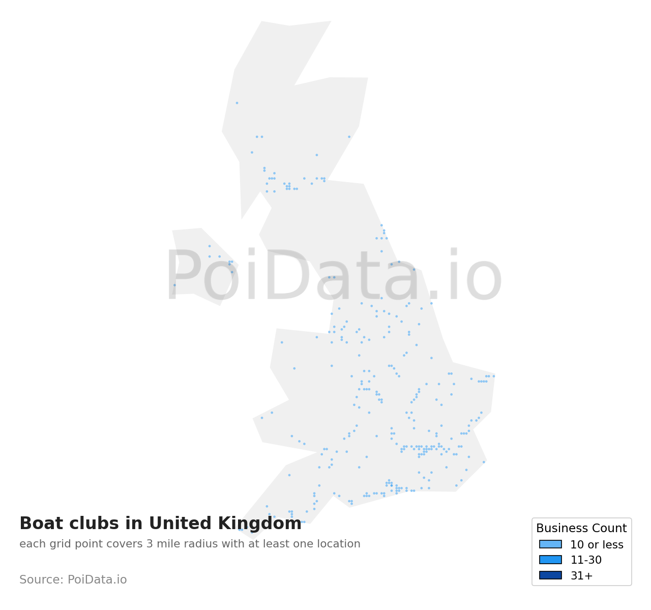 Boat club density map for United Kingdom