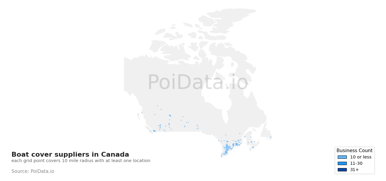 Boat cover supplier density map for Manitoba, Canada