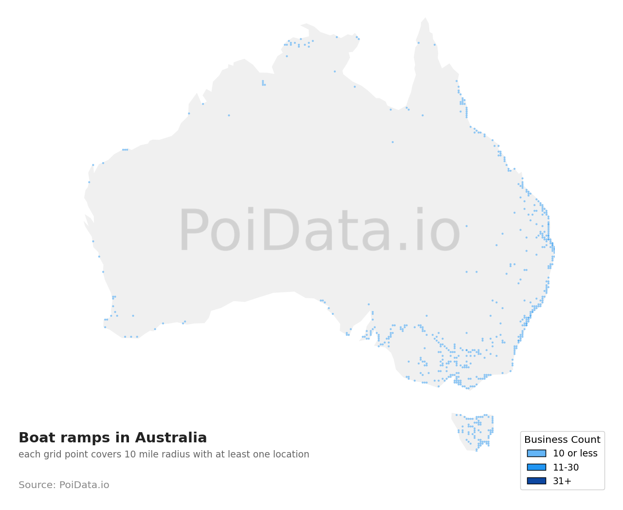Boat ramp density map for South Australia, Australia