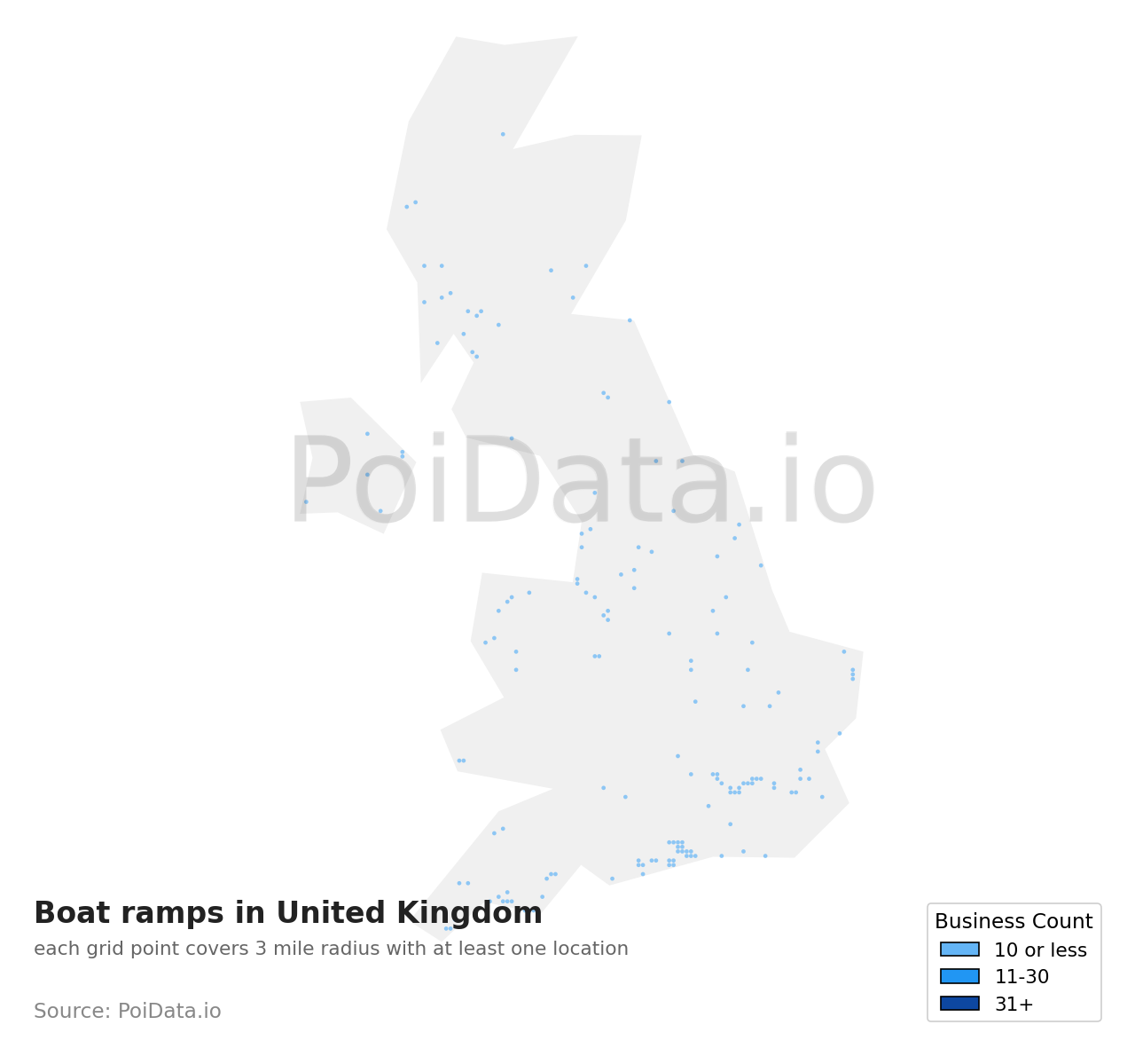 Boat ramp density map for United Kingdom