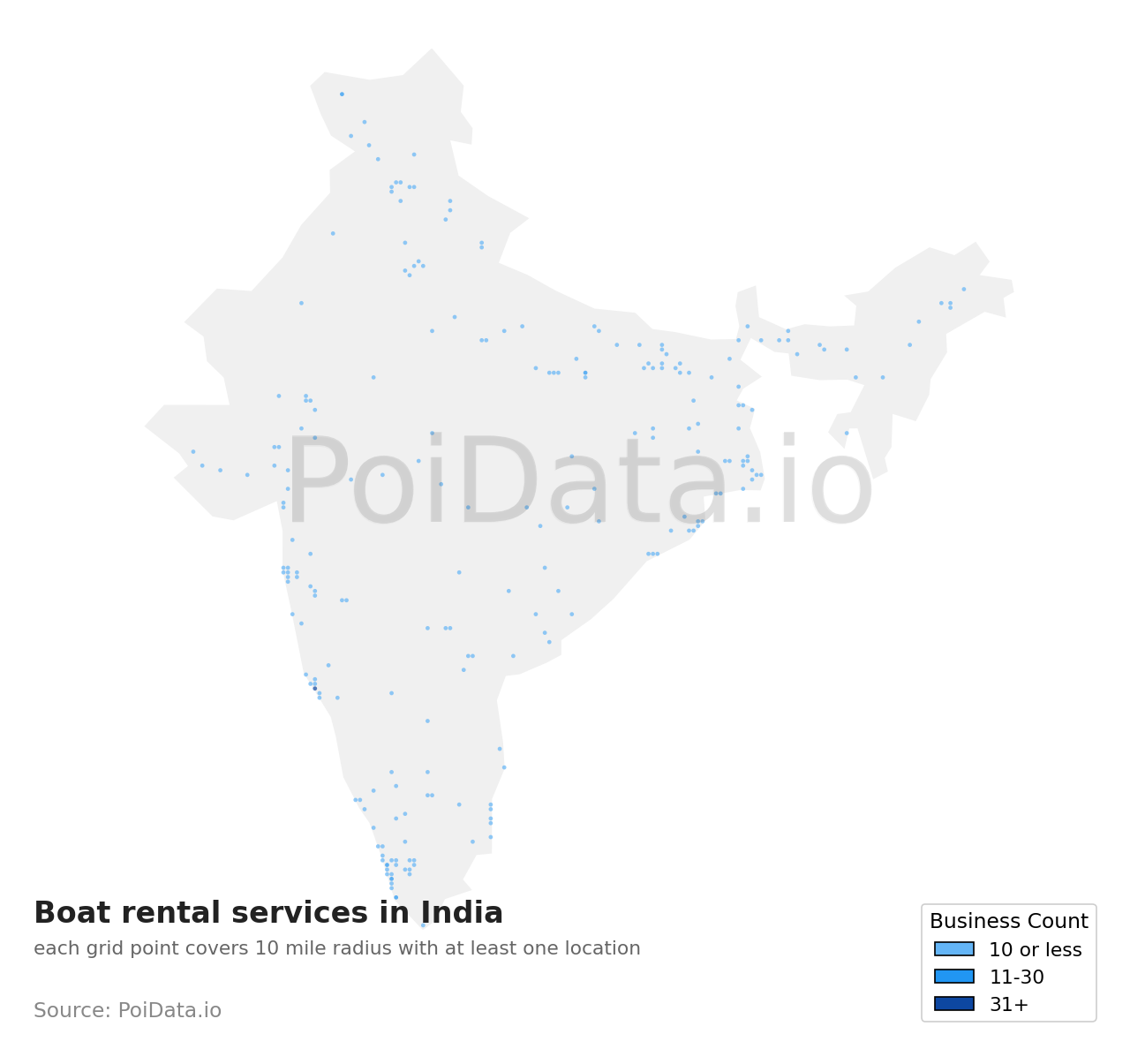 Boat rental service density map for India