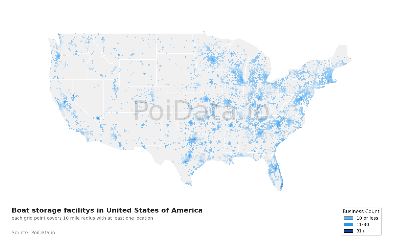 Boat storage facility density map for Ohio, United States
