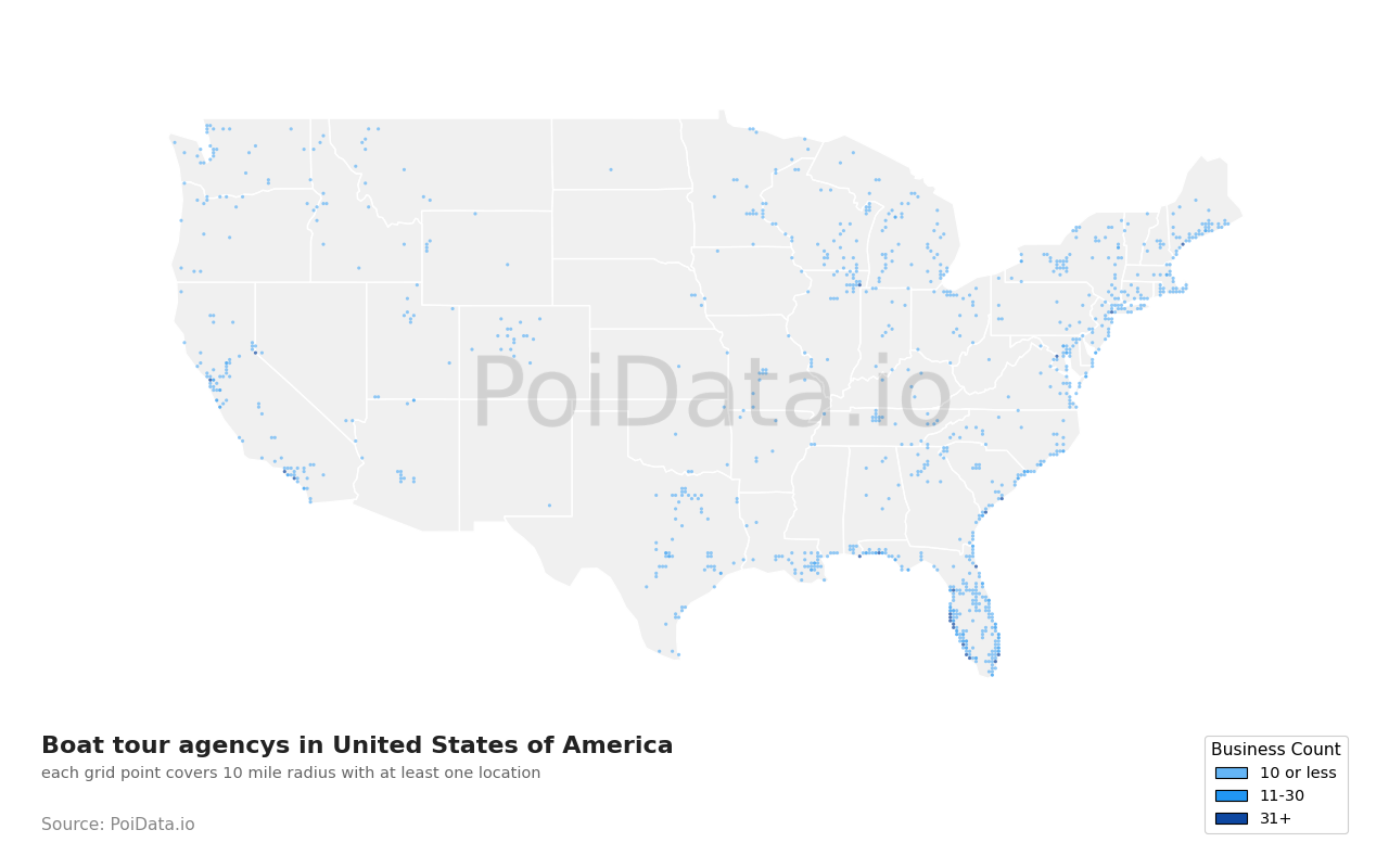 Boat tour agency density map for Missouri, United States