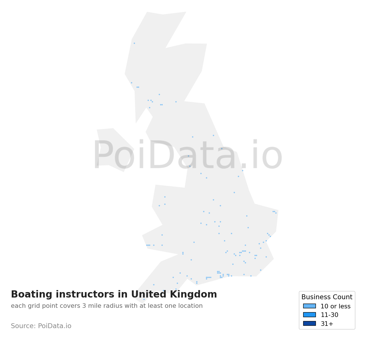 Boating instructor density map for United Kingdom