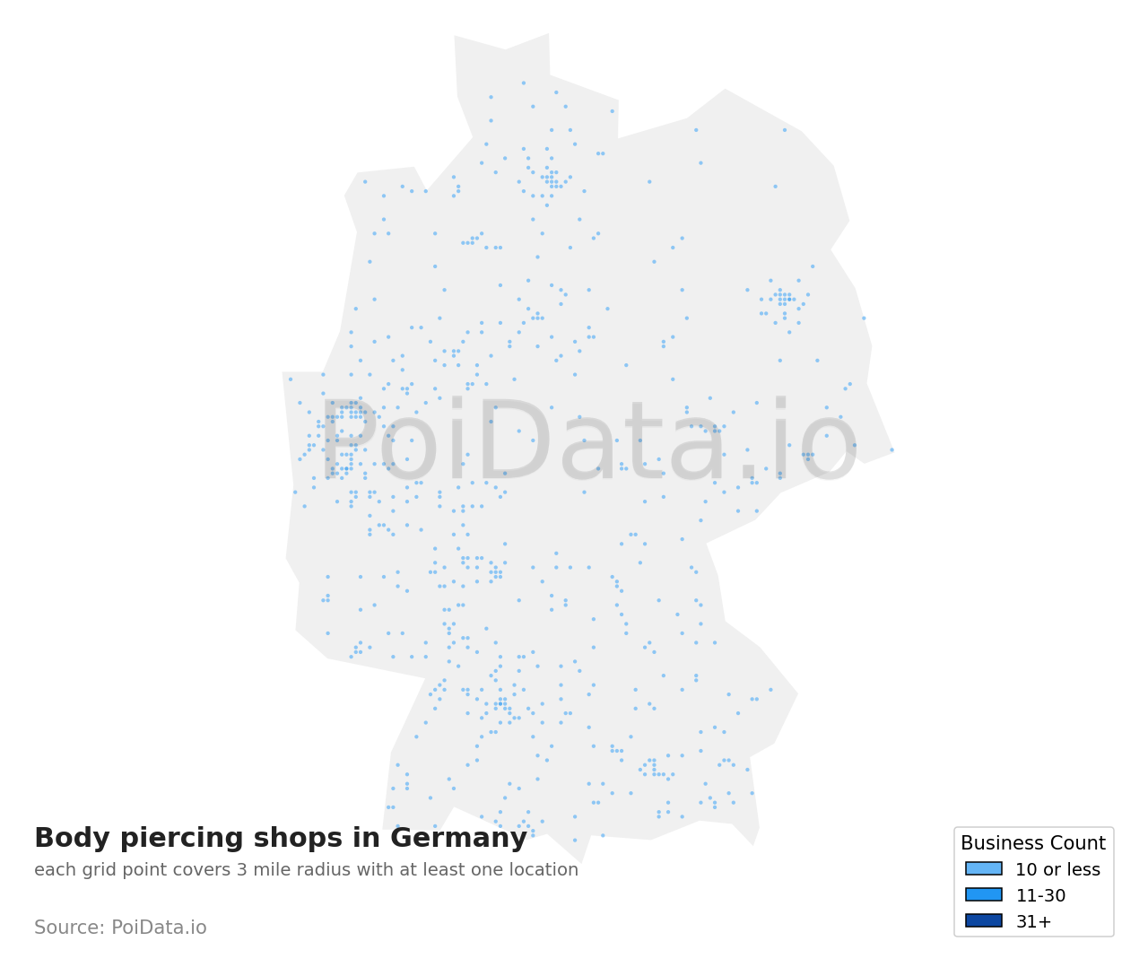 Body piercing shop density map for Germany