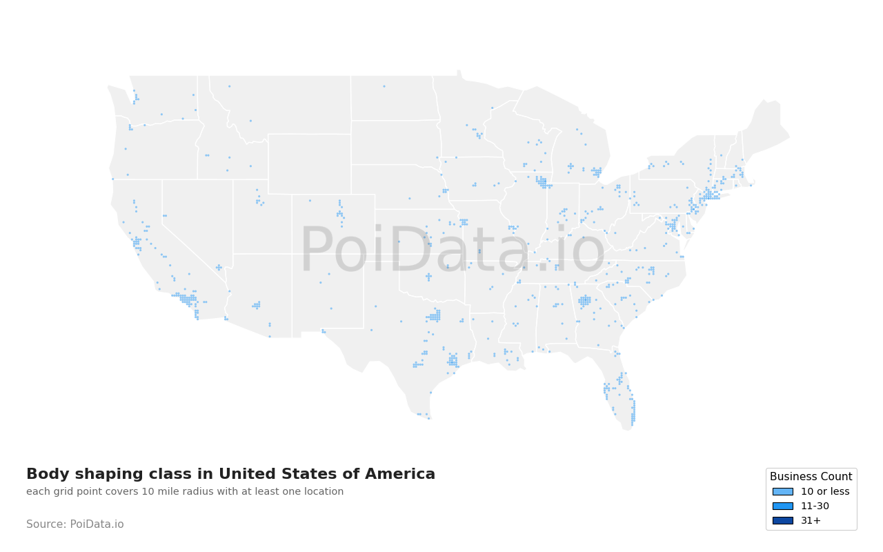 Body shaping class density map for Florida, United States