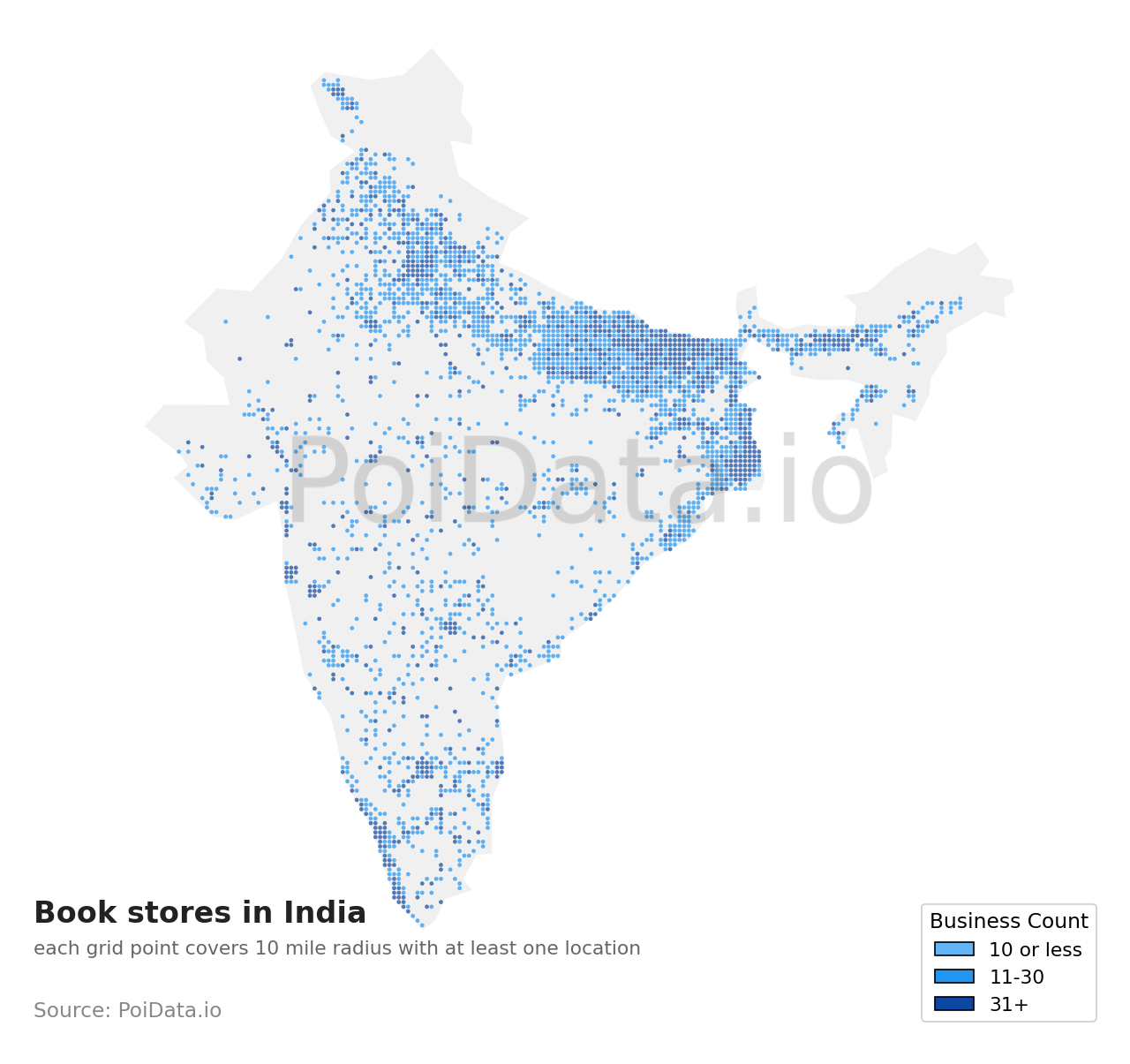 Book store density map for India