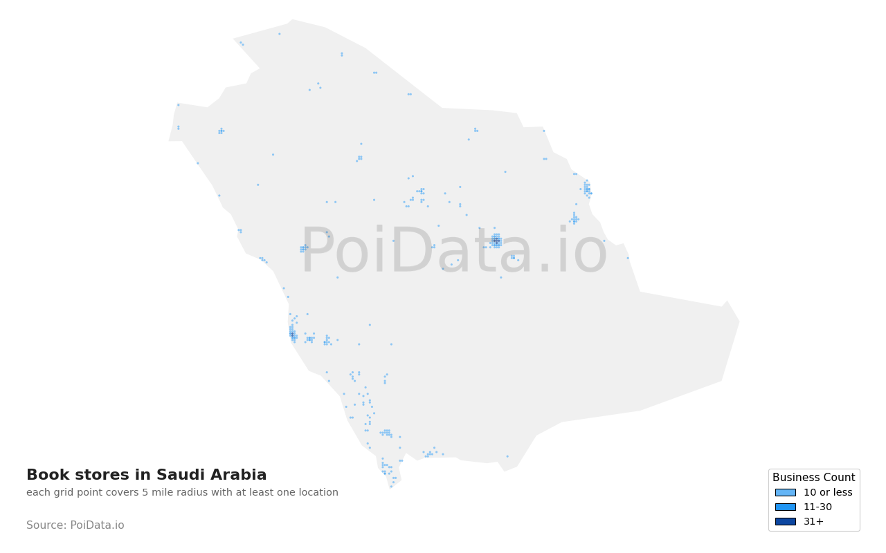 Book store density map for Saudi Arabia