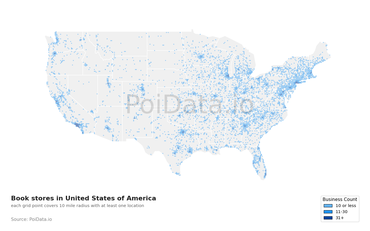 Book store density map for Florida, United States