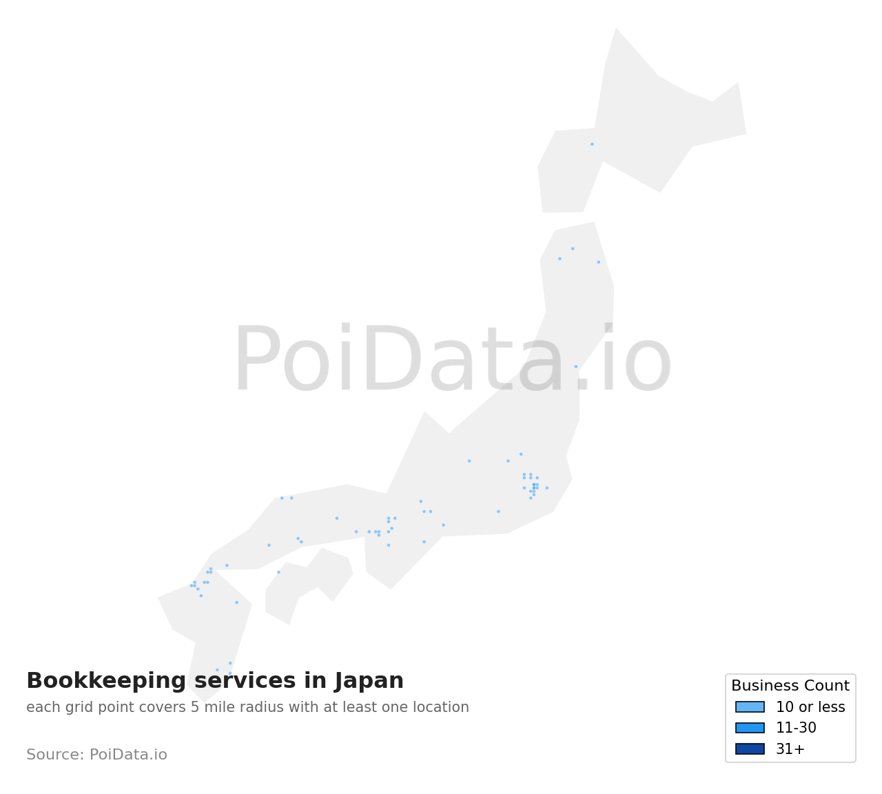 Bookkeeping service density map for Japan