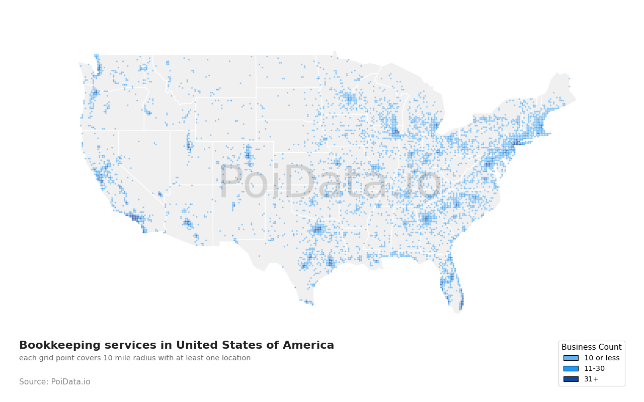 Bookkeeping service density map for Florida, United States
