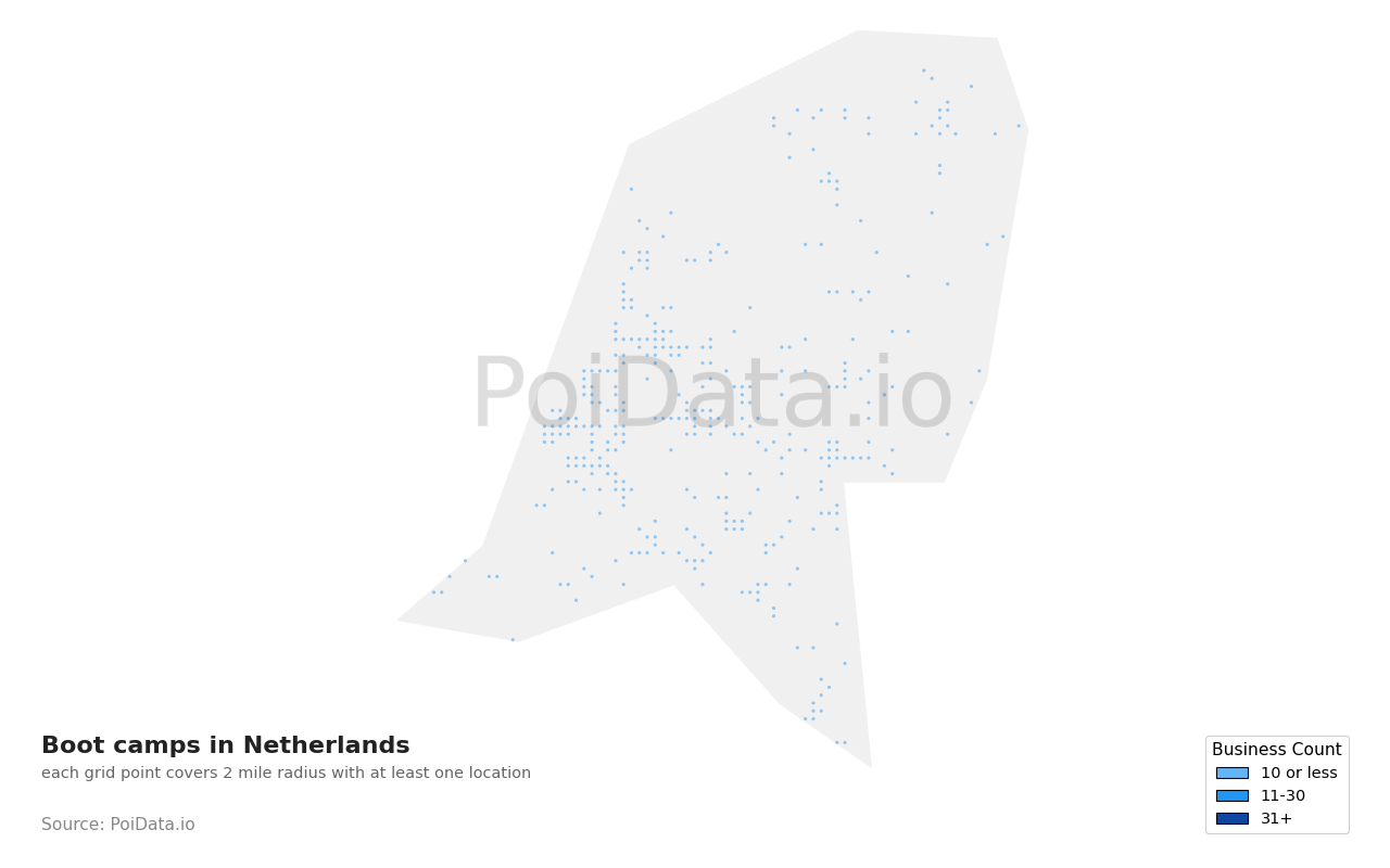 Boot camp density map for Netherlands