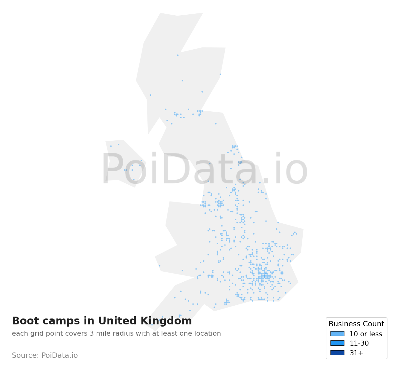 Boot camp density map for United Kingdom