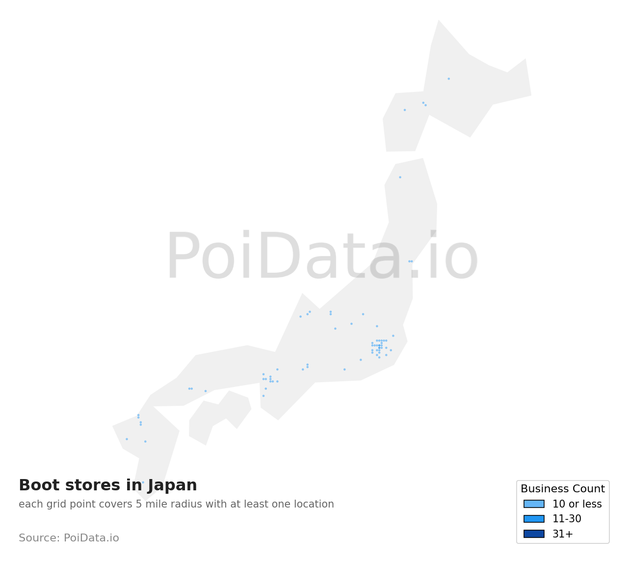 Boot store density map for Japan