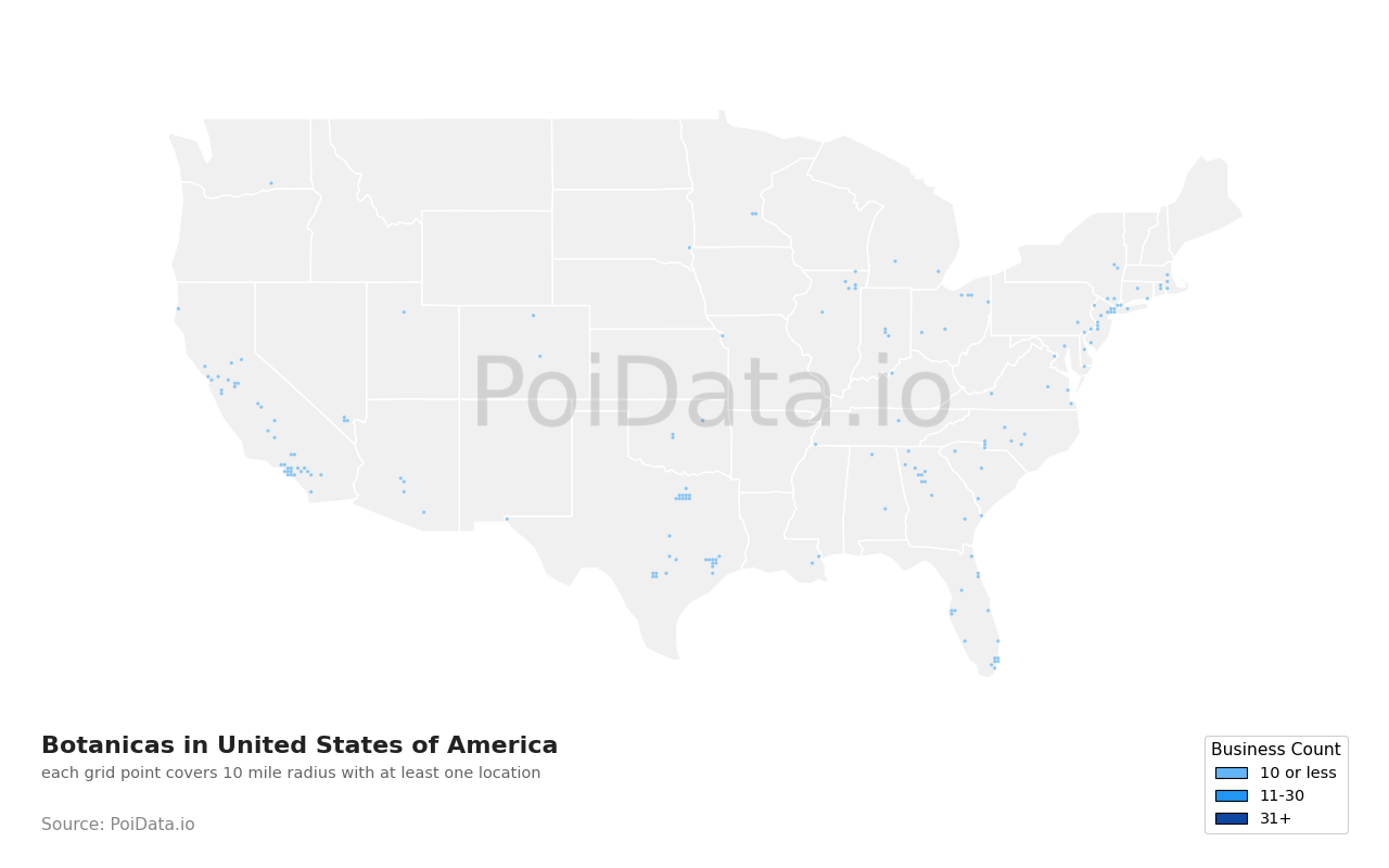 Botanica density map for Tennessee, United States