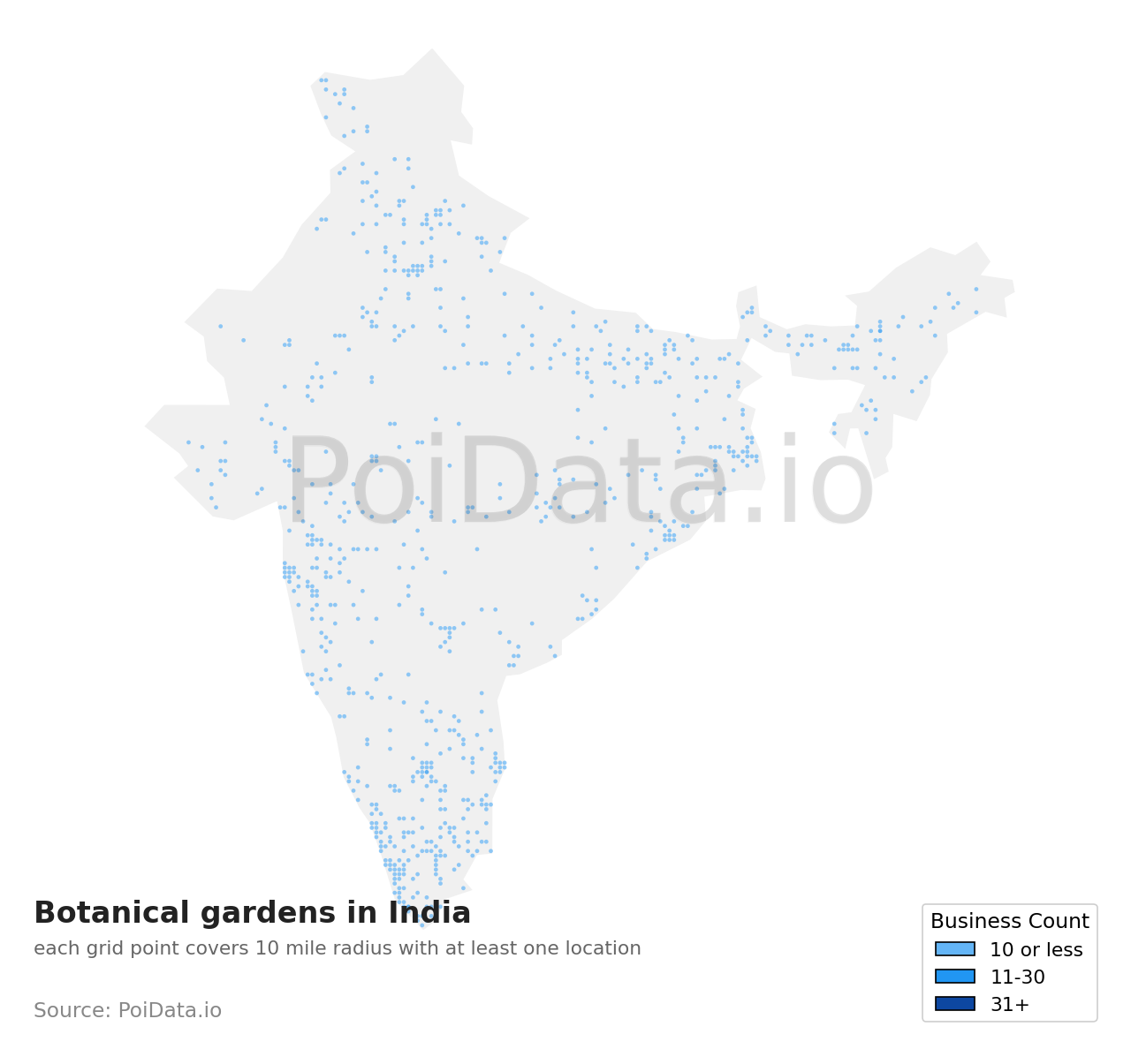 Botanical garden density map for India