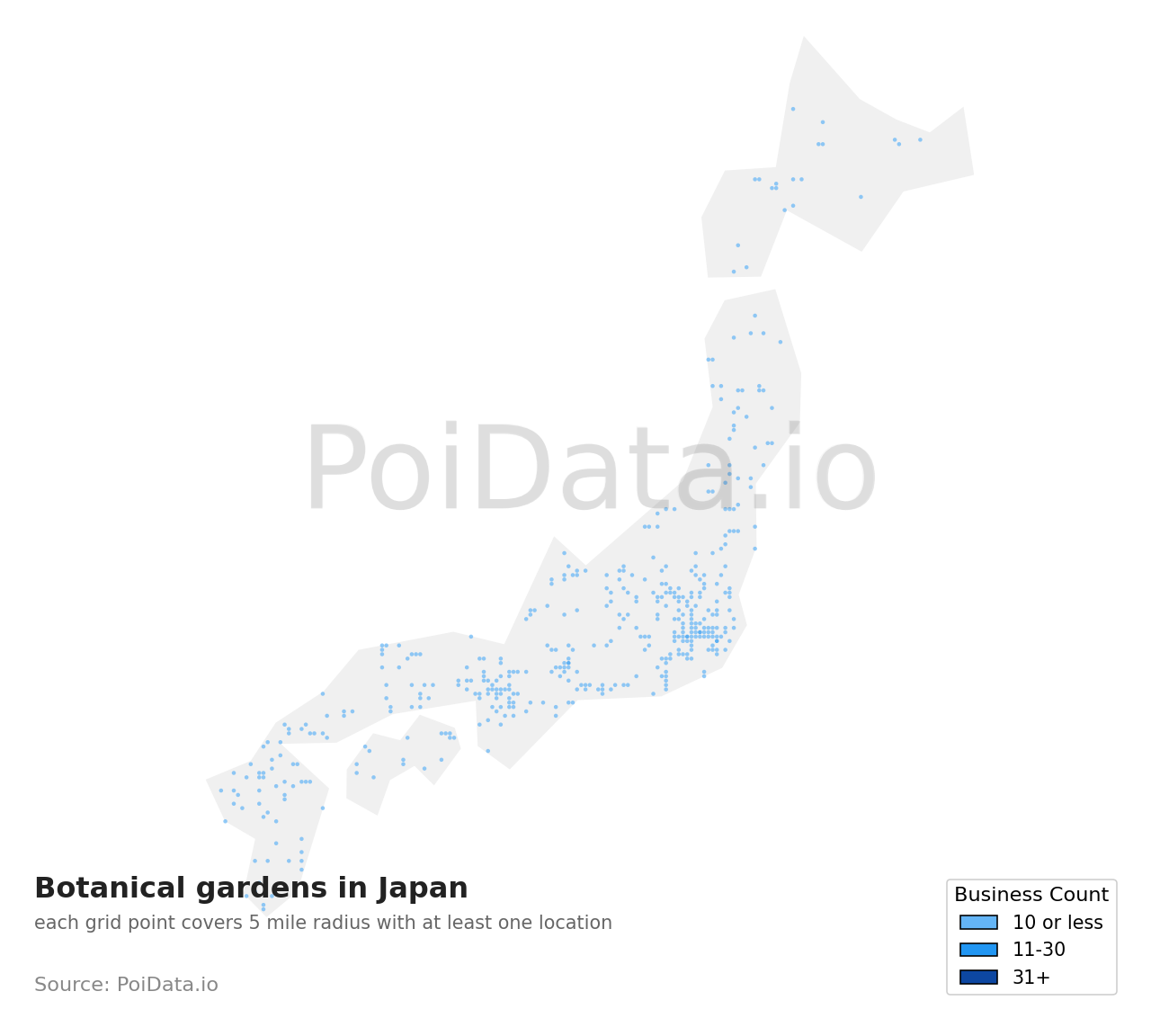Botanical garden density map for Japan