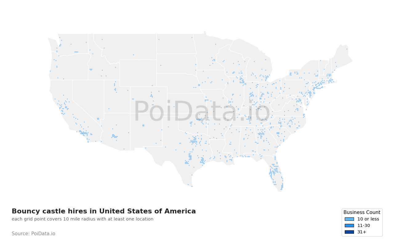 Bouncy castle hire density map for Michigan, United States
