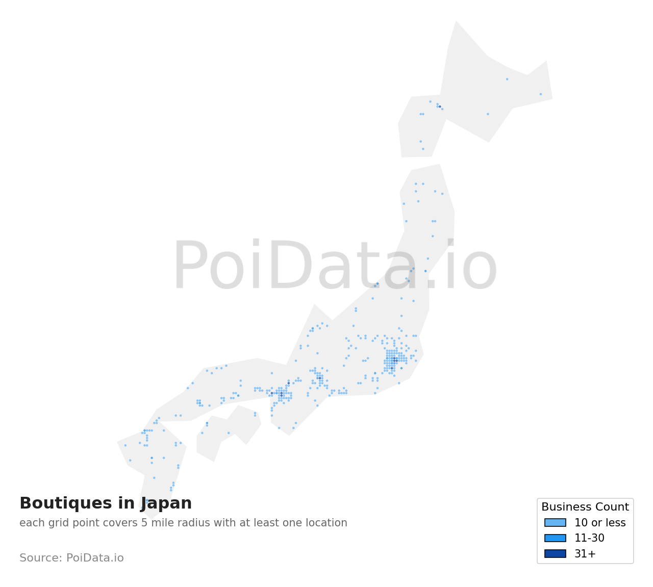 Boutique density map for Japan