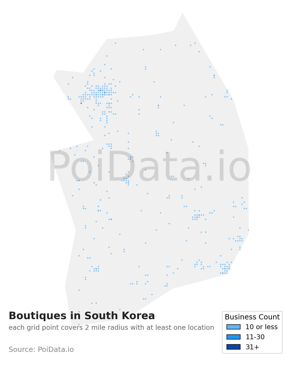 Boutique density map for South Korea