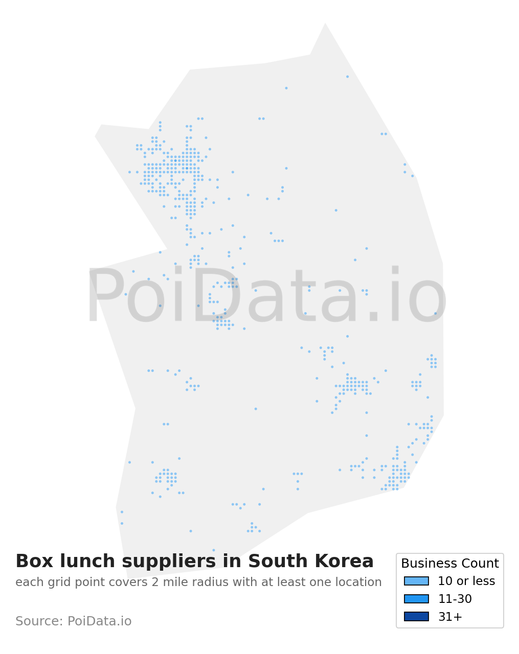 Box lunch supplier density map for South Korea