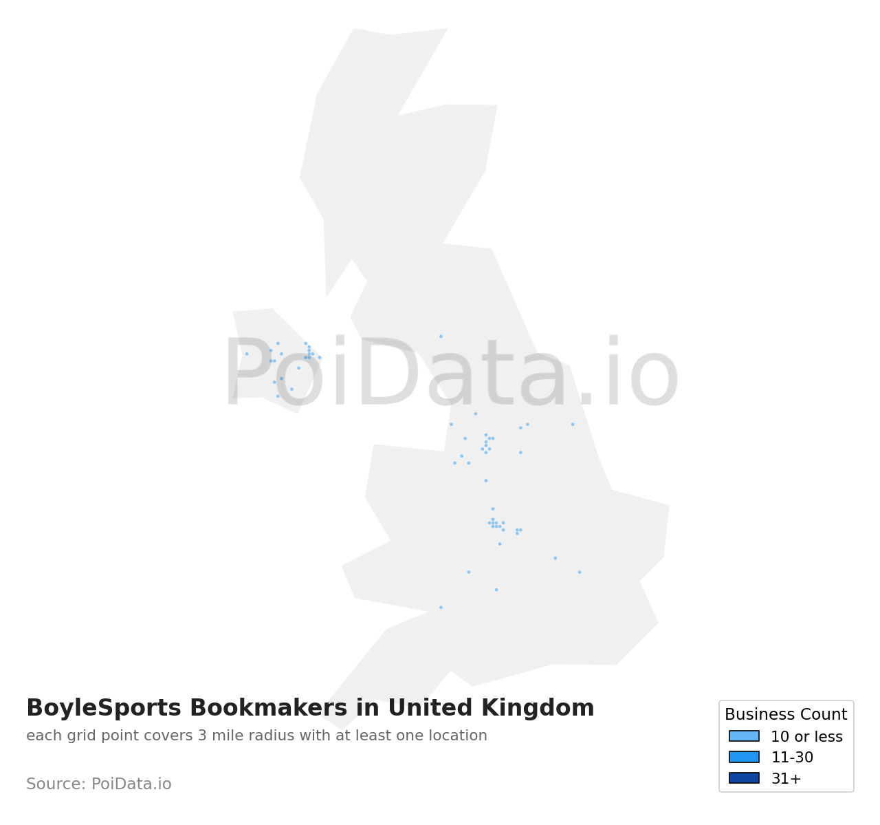 BoyleSports Bookmakers density map for United Kingdom