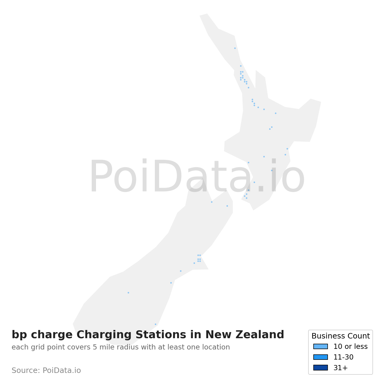 bp charge Charging Station density map for New Zealand