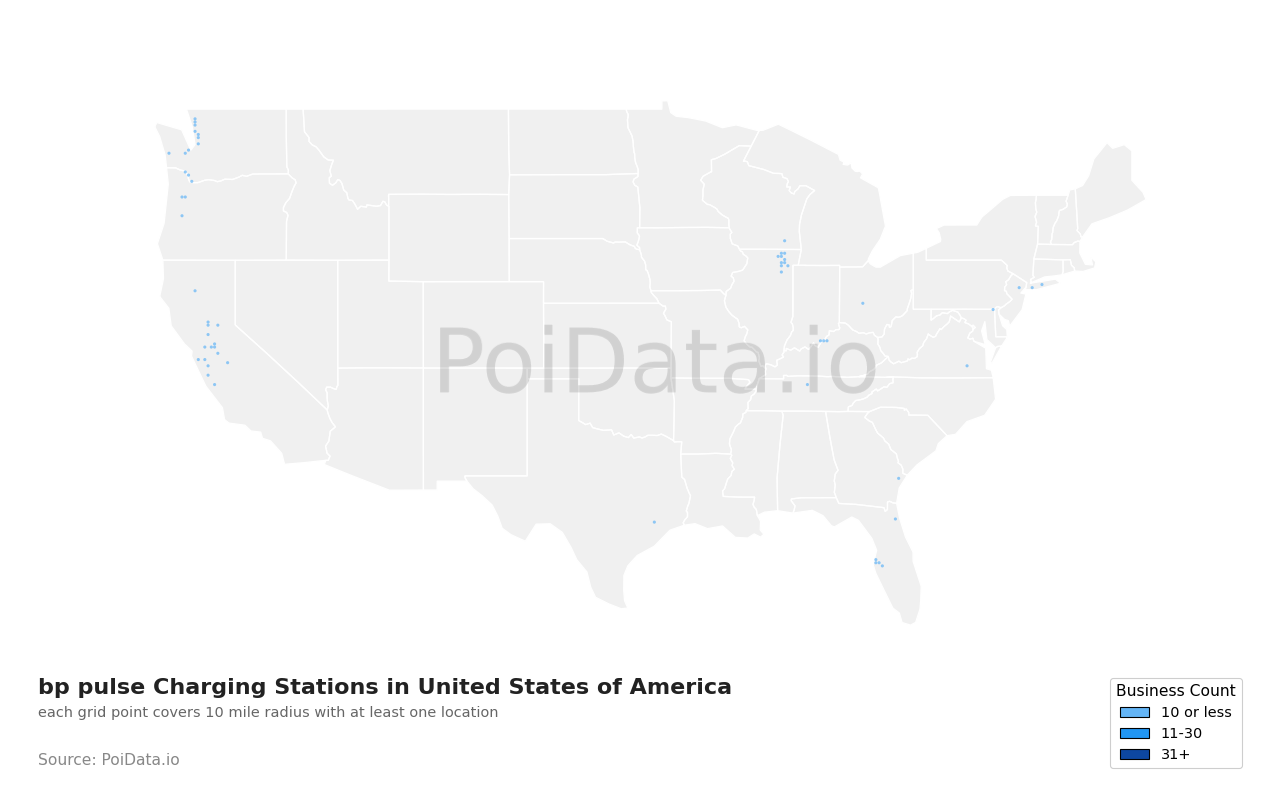 bp pulse Charging Station density map for United States