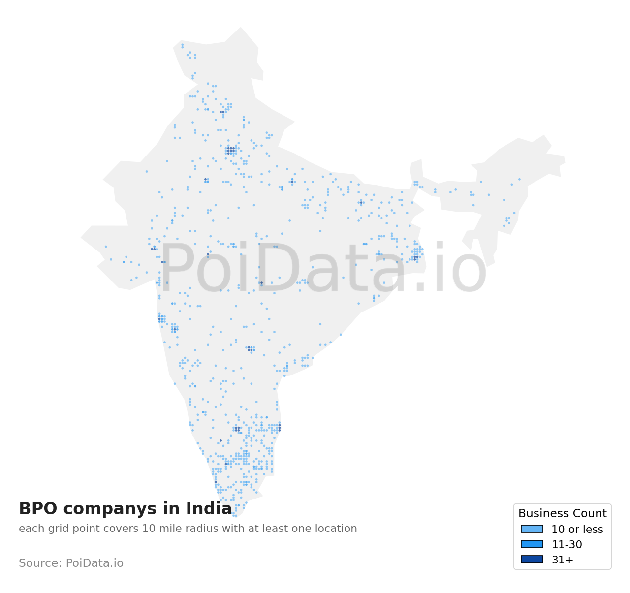 BPO company density map for India