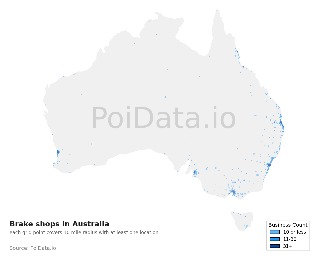 Brake shop density map for ACT, Australia