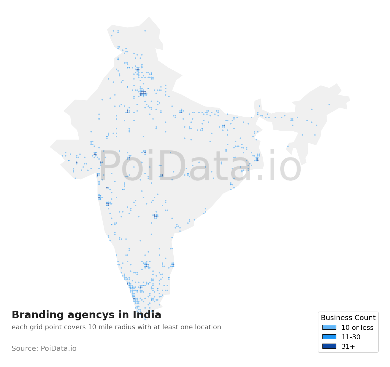 Branding agency density map for India